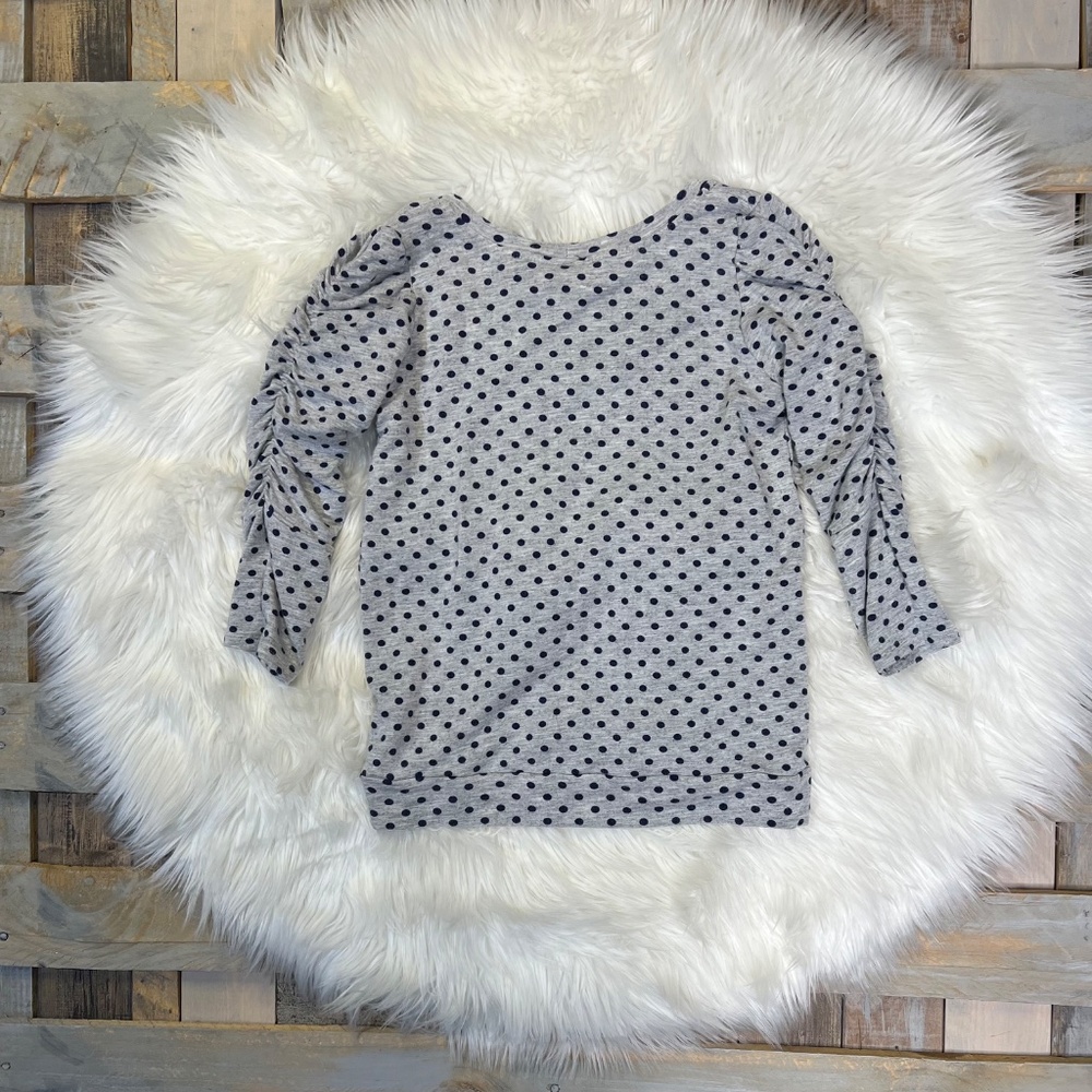 EUC [Dolan] 3/4 Sleeve Top | Grey · Gray & Navy Polka Dot {Anthro} Shirt | Small - Picture 4 of 14